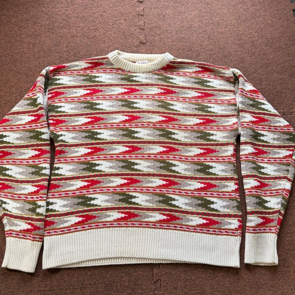 Vintage Mackinaw Woolens Mens‎ L Cotton Southwestern Geometric Sweater USA Made